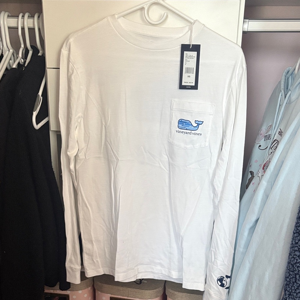 Vineyard Vines Shark Week Men's White Long Sleeve Shirt with Blue Whale